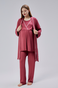 Biyeli 3'lü Sabahlıklı Lohusa Pijama Takımı Narçiçeği - 0810
