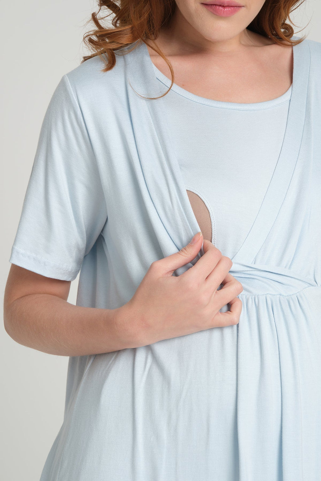 Volan Kol 3'lü Sabahlıklı Kruvaze Lohusa Pijama Takımı Mavi - 2364