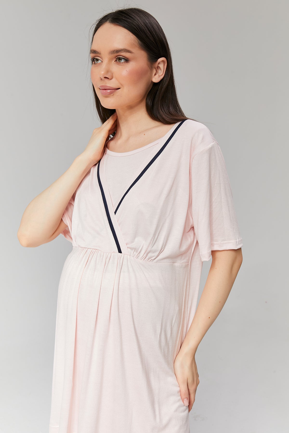 Biyeli 3'lü Sabahlıklı Kruvaze Lohusa Pijama Takımı Pembe - 517
