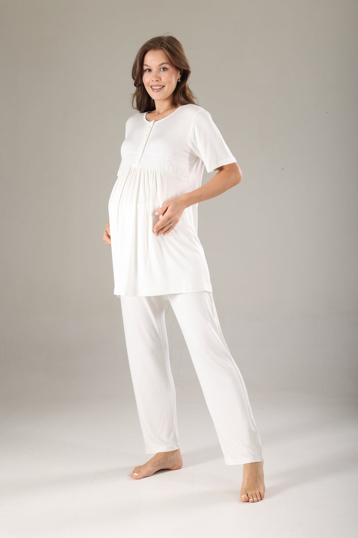 Desenli Şifon 3'lü Sabahlıklı Lohusa Pijama Takımı Mint - 811