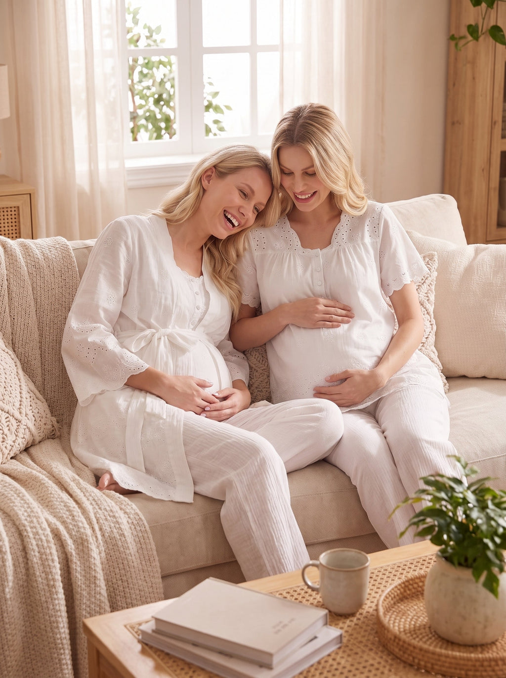 4 Mevsim Fisto Keten 3'lü Sabahlıklı Lohusa Pijama Takımı Ekru - 2080