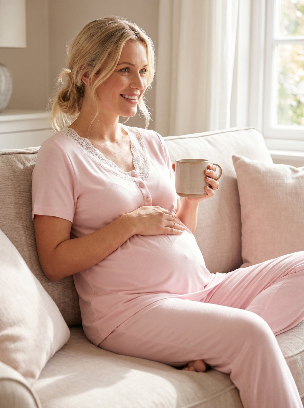 Kalp Desenli 3'lü Sabahlıklı Lohusa Pijama Takımı Pembe - 2059