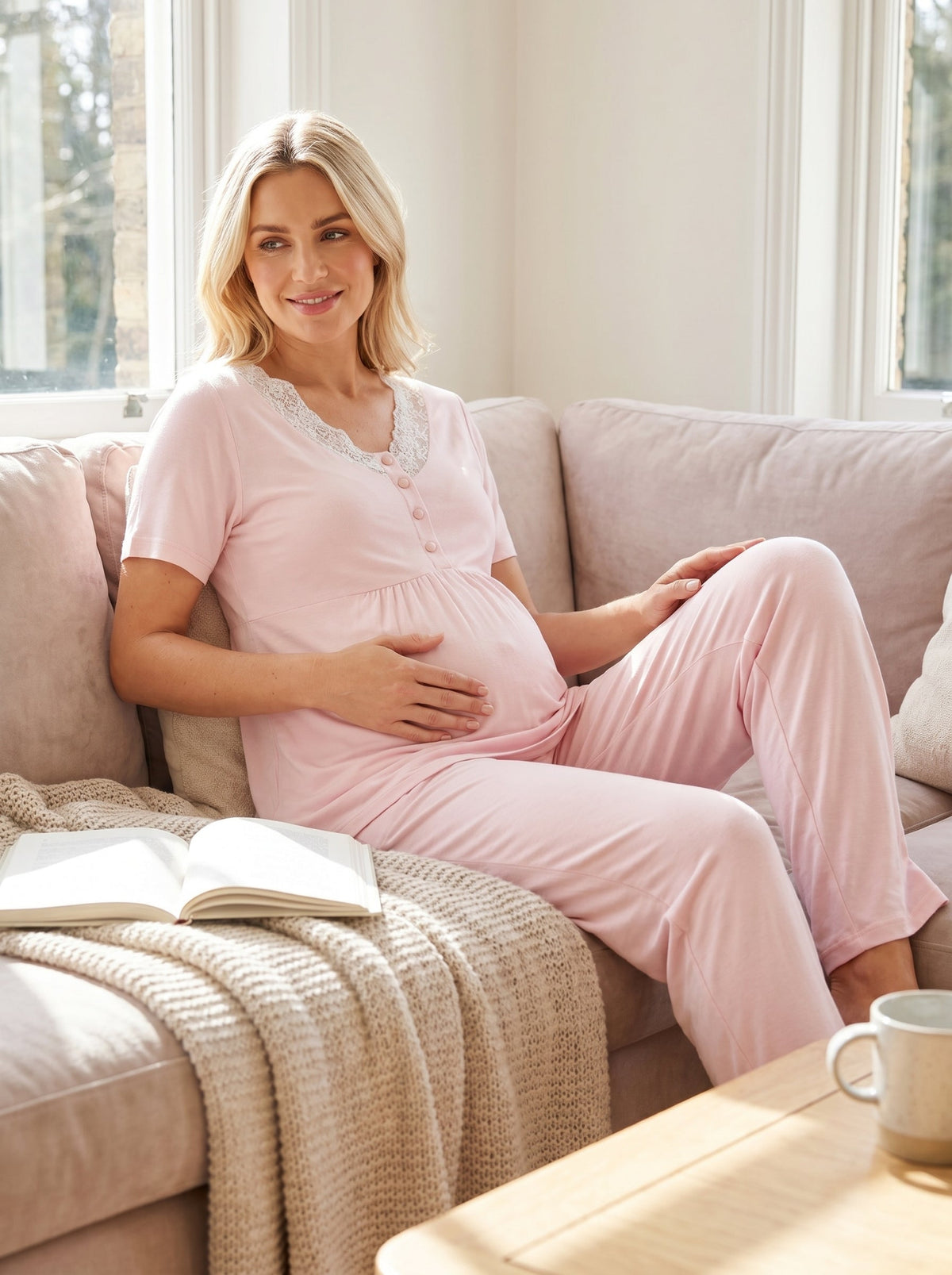 Kalp Desenli 3'lü Sabahlıklı Lohusa Pijama Takımı Pembe - 2059